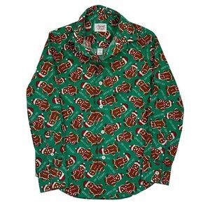 Boy’s North Pole Gingerbread Christmas Green Long Sleeve Shirt Sz Small 8